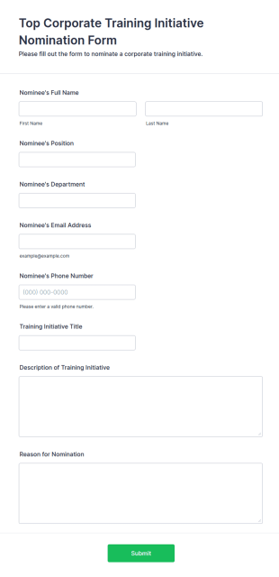 Top Corporate Training Initiative Nomination Form Template