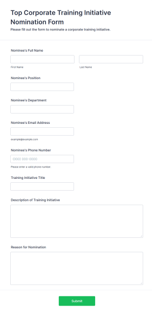 Top Corporate Training Initiative Nomination Form Template