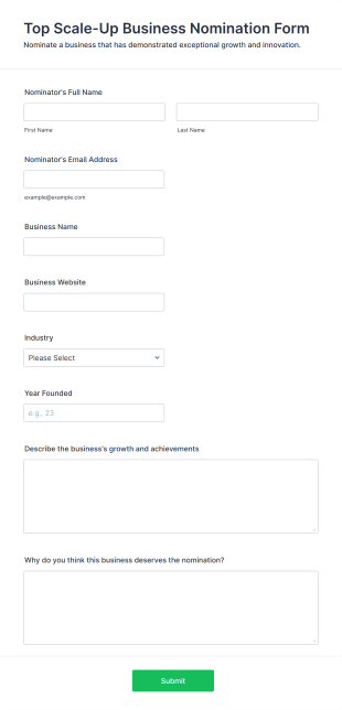 Top Scale Up Business Nomination Form Template