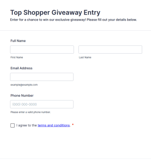 Top Shopper Giveaway Entry Form Template