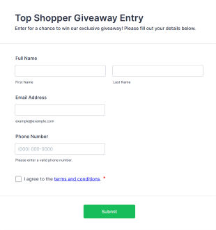 Top Shopper Giveaway Entry Form Template