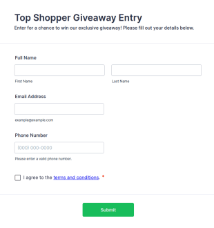 Top Shopper Giveaway Entry Form Template