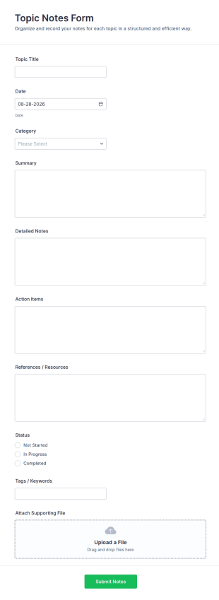 Topic Notes Form Template