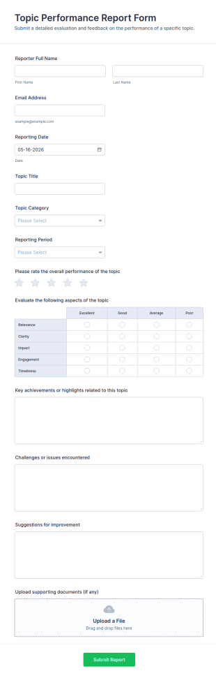Topic Performance Report Form Template