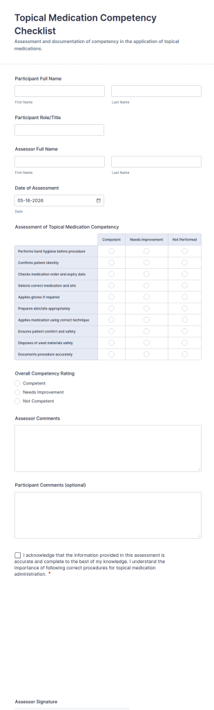 Topical Medication Competency Checklist Form Template