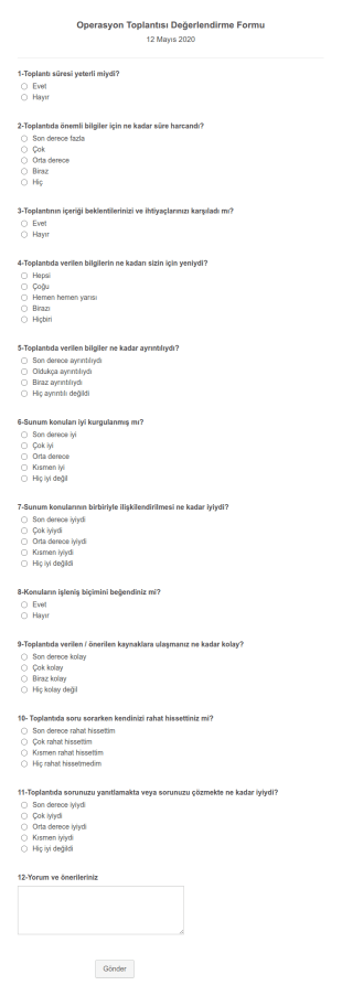 Toplantı Değerlendirme Form Şablonu