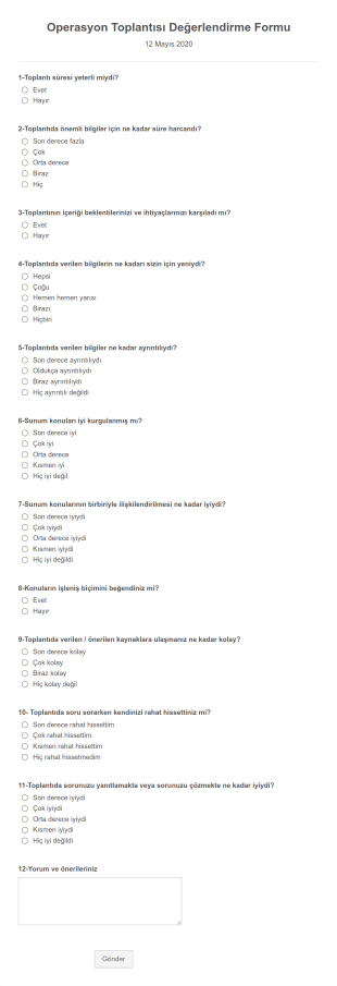 Toplantı Değerlendirme Form Template