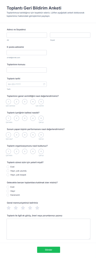 Toplantı Geri Bildirim Anketi Form Şablonu