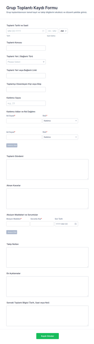 Toplantı Günlüğü Anketi Form Şablonu