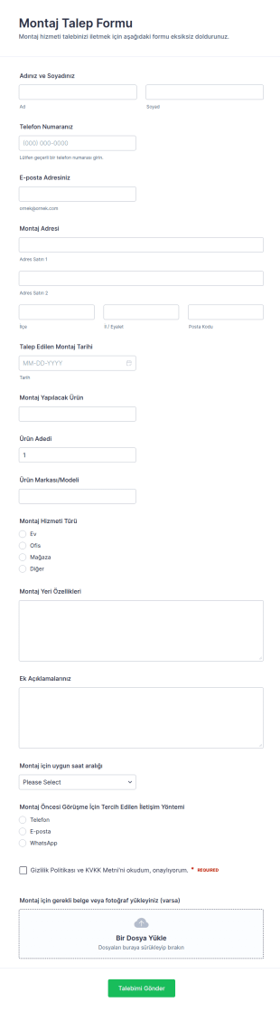 Toplantı Kurulum Talep Form Şablonu