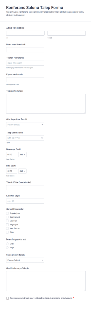 Toplantı Odası Talep Form Şablonu