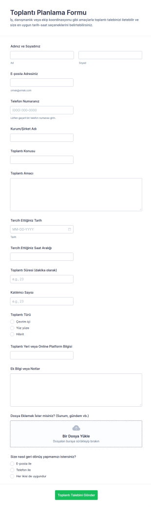 Toplantı Planlama Form Şablonu