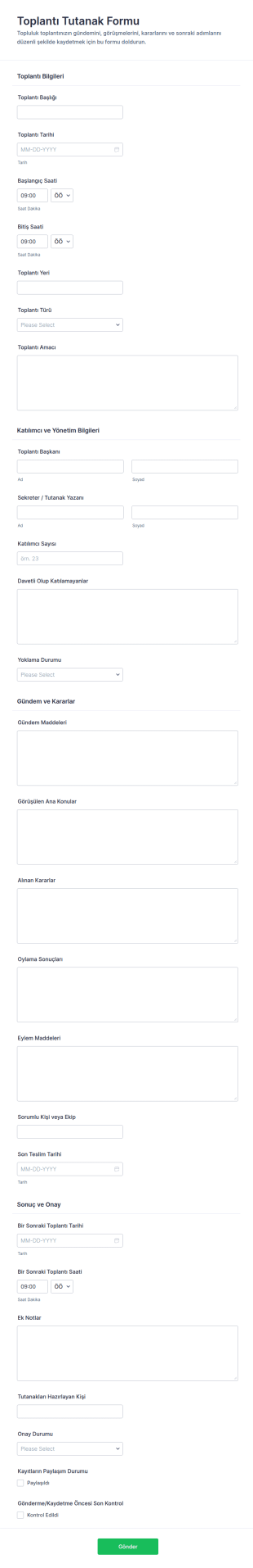 Toplantı Tutanakları Form Şablonu