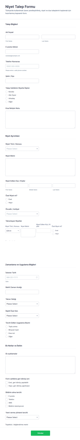 Toplu Niyet Talep Formu 🎗️ Form Şablonu