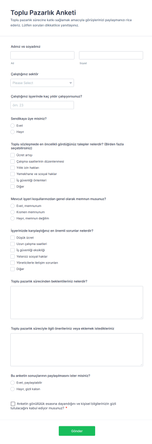Toplu Pazarlık Anketi Form Template