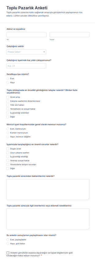 Toplu Pazarlık Anketi Form Şablonu