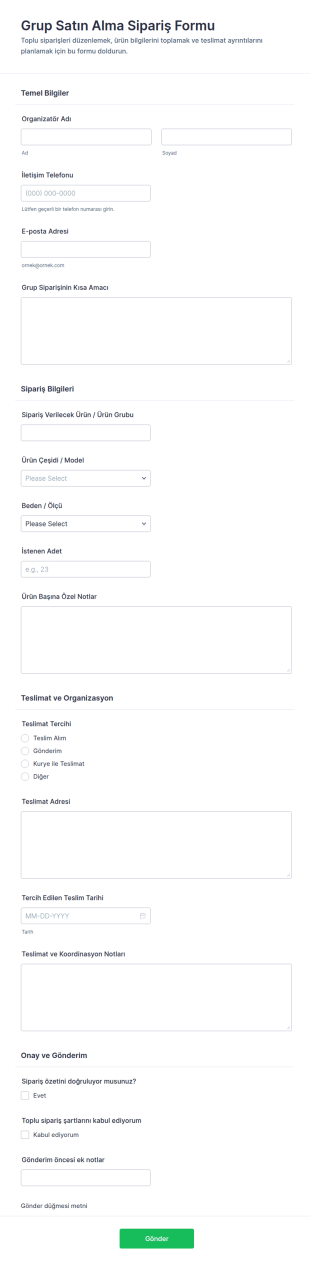 Toplu Satın Alma Siparişi Form Şablonu