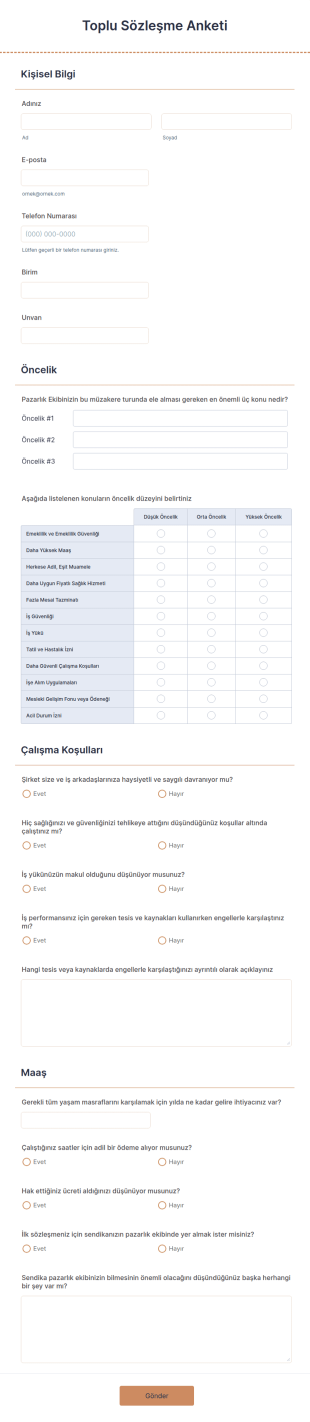 Toplu Sözleşme Anketi Form Şablonu