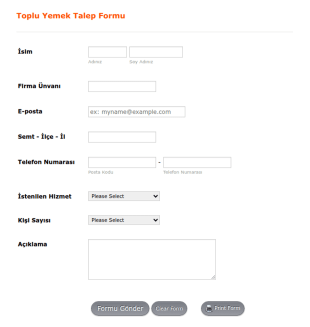 Toplu Yemek Talep Form Şablonu