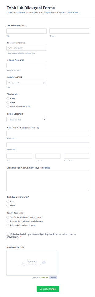 Topluluk Dilekçesi Form Şablonu
