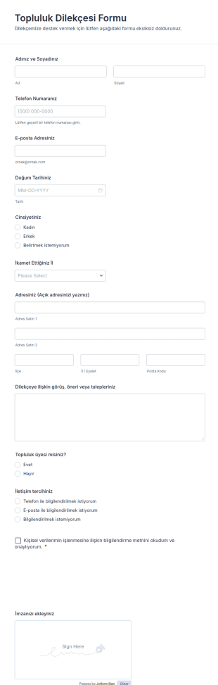 Topluluk Dilekçesi Form Şablonu