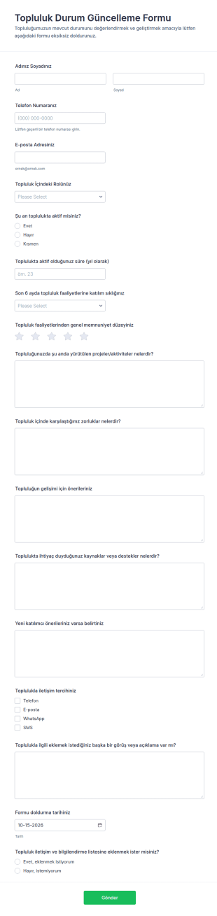 Topluluk Durum Güncelleme Form Şablonu