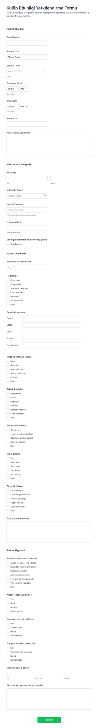 Topluluk Etkinliği Yetkilendirme Form Şablonu