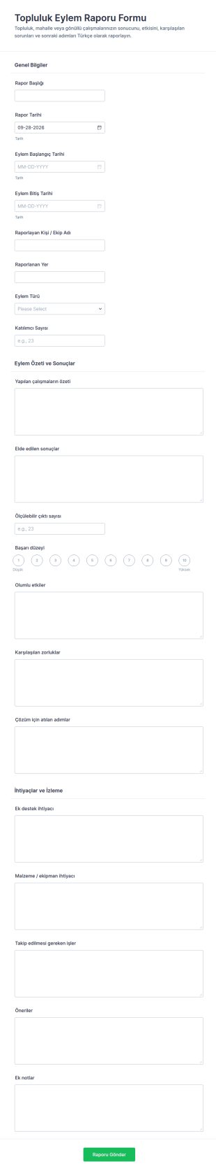 Topluluk Faaliyet Raporu Form Şablonu