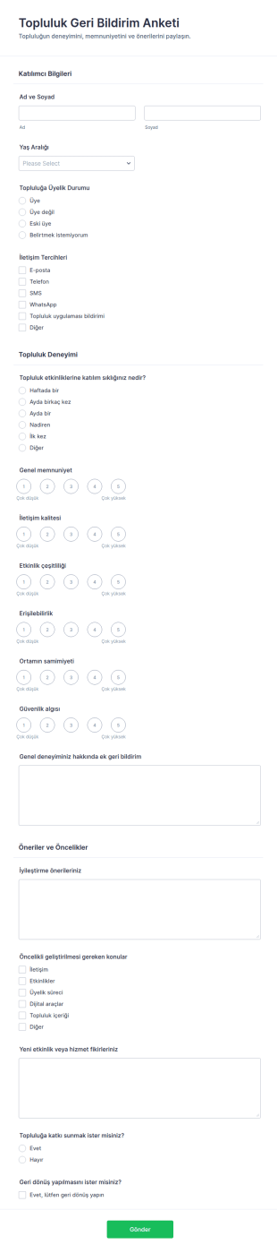 Topluluk Geri Bildirim Anketi Form Şablonu