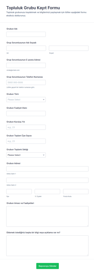 Topluluk Grubu Kayıt Form Şablonu