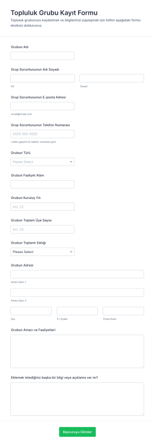 Topluluk Grubu Kayıt Form Şablonu