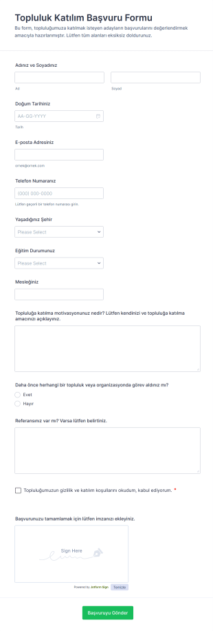 Topluluk Katılım Başvuru Form Şablonu
