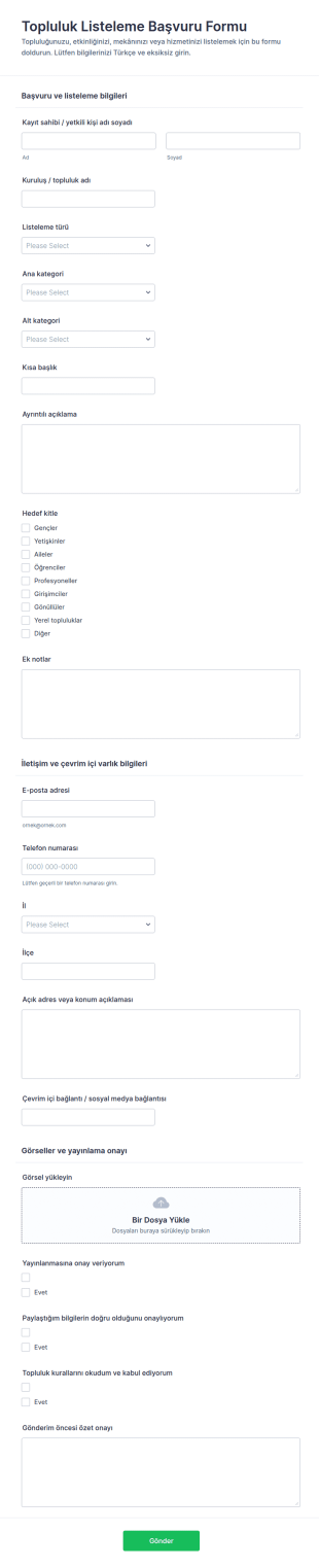 Topluluk Kaydı Form Şablonu