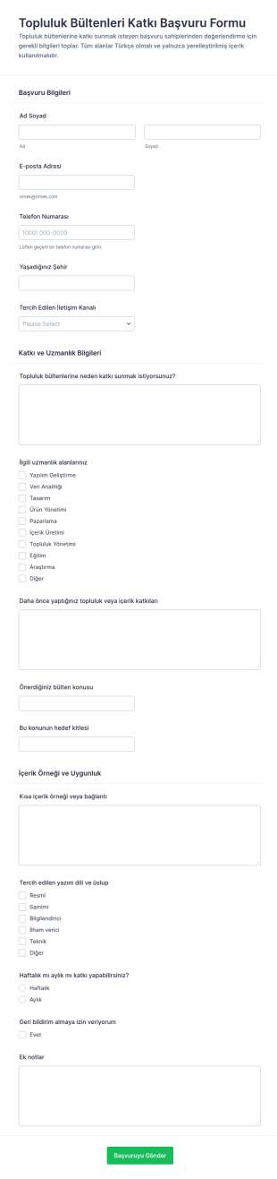 Topluluk Özetleri Katkı Başvuru Form Şablonu