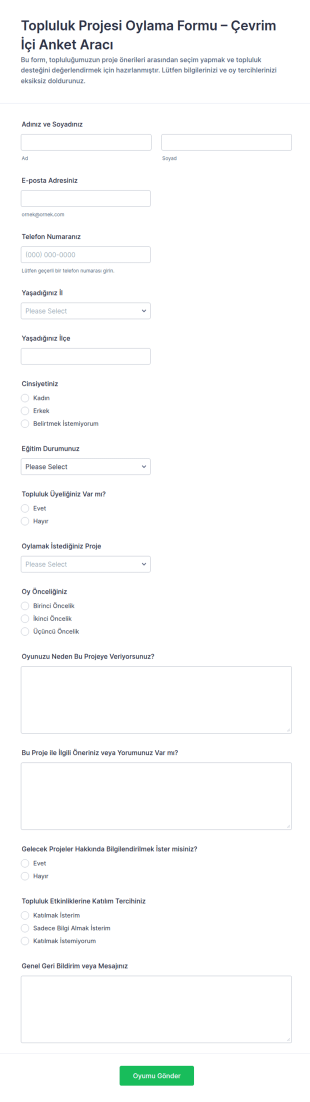 Topluluk Projesi Oy Form Şablonu