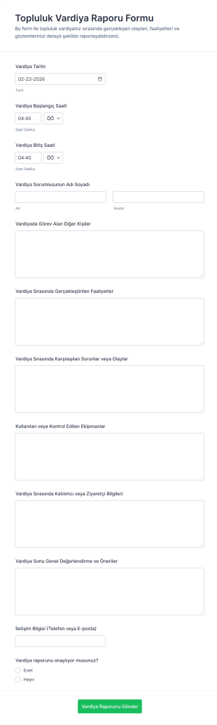 Topluluk Vardiya Raporu Form Şablonu