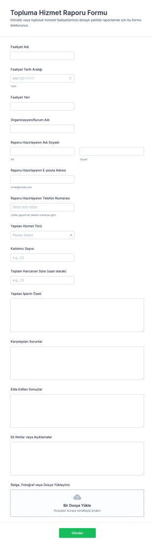 Toplum Hizmeti Raporu Anketi Form Şablonu