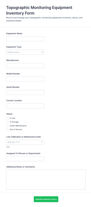 Topographic Monitoring Equipment Inventory Form Template