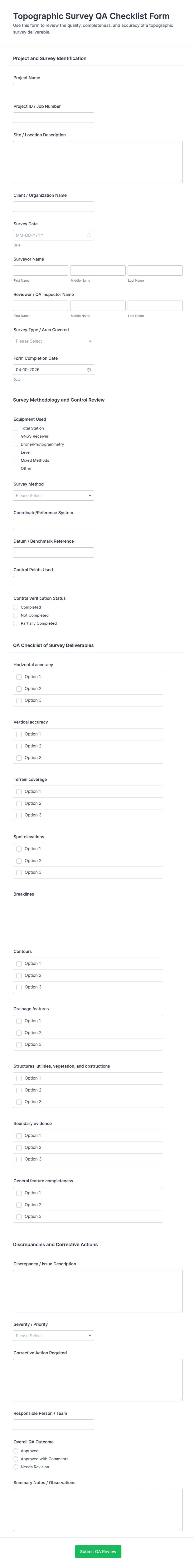 Topographic Survey QA Checklist Form Template | Jotform