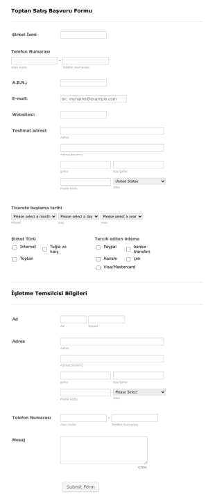 Toptan Satış Başvuru Form Şablonu