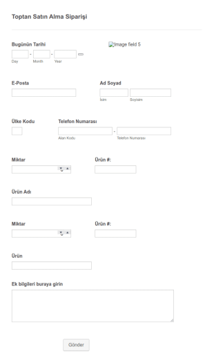 Toptan Satın Alma Sipariş Form Şablonu