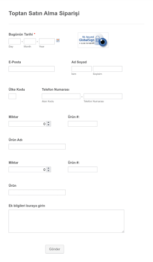 Toptan Satın Alma Sipariş Form Template