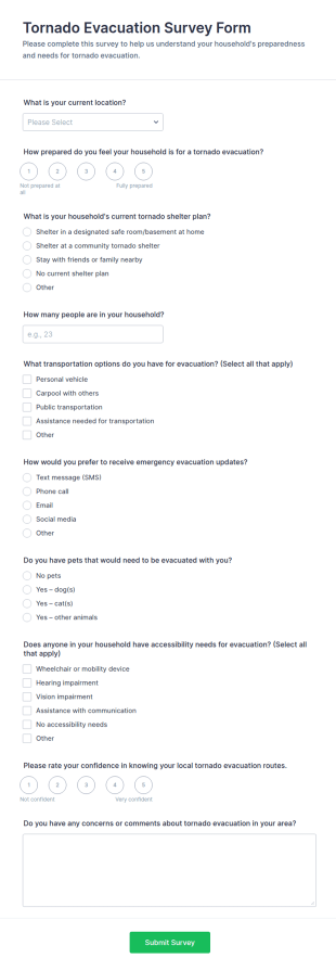 Tornado Evacuation Survey Form Template