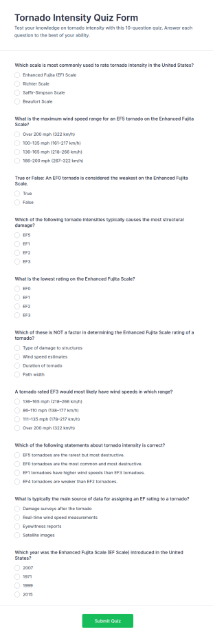 Tornado Intensity Quiz Form Template