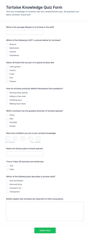 Tortoise Knowledge Quiz Form Template