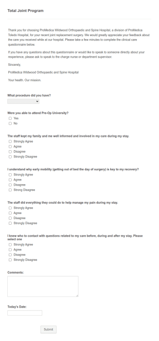 Orthopaedic Hospital Patient Experience Survey Form Template