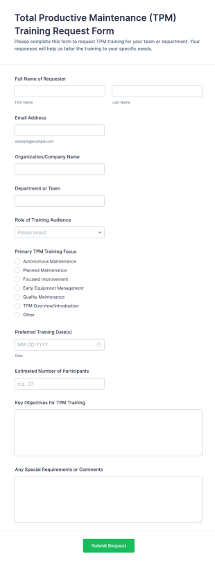 Total Productive Maintenance Training Request Form Template