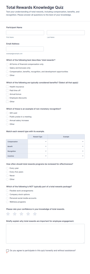 Total Rewards Knowledge Quiz Form Template