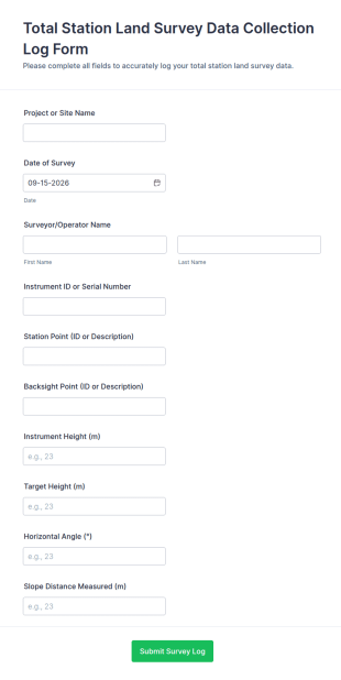 Total Station Land Survey Data Collection Log Form Template