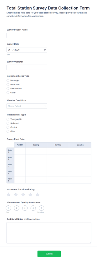 Total Station Survey Data Collection Form Template